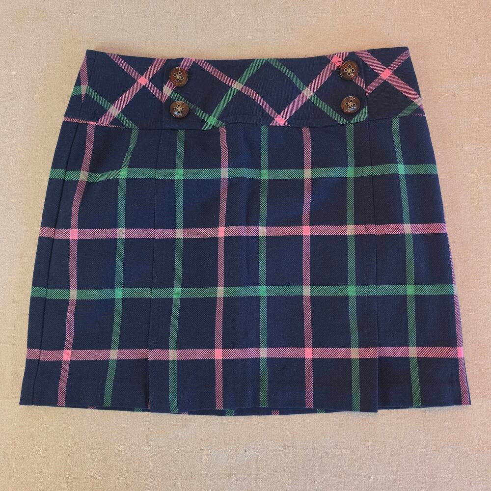 Vineyard Vines Navy Blue Plaid Mini Skirt with Green & Pink Sz 6 NWT